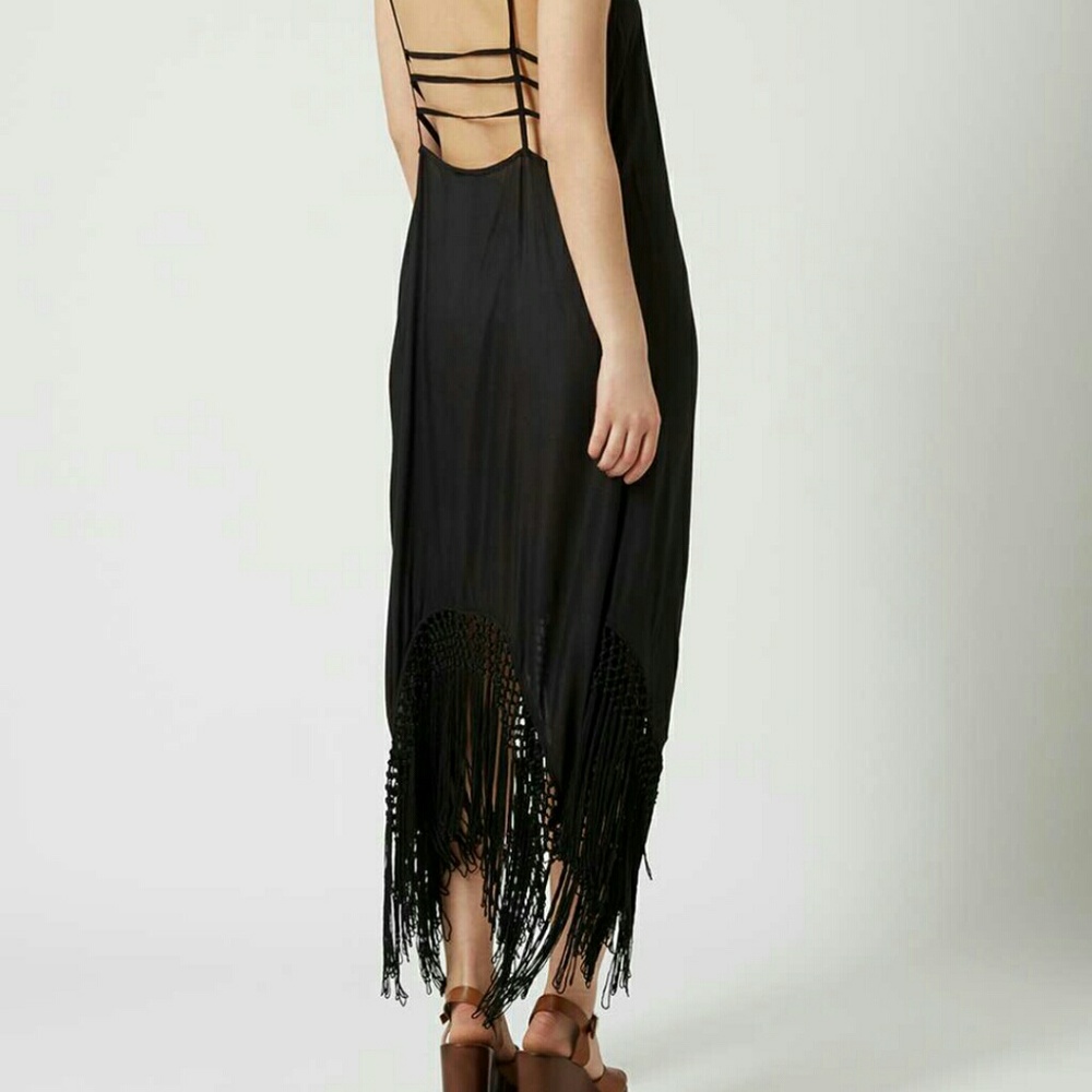 Topshop Fringe Black Slip Dress size 6 - Picture 2 of 3