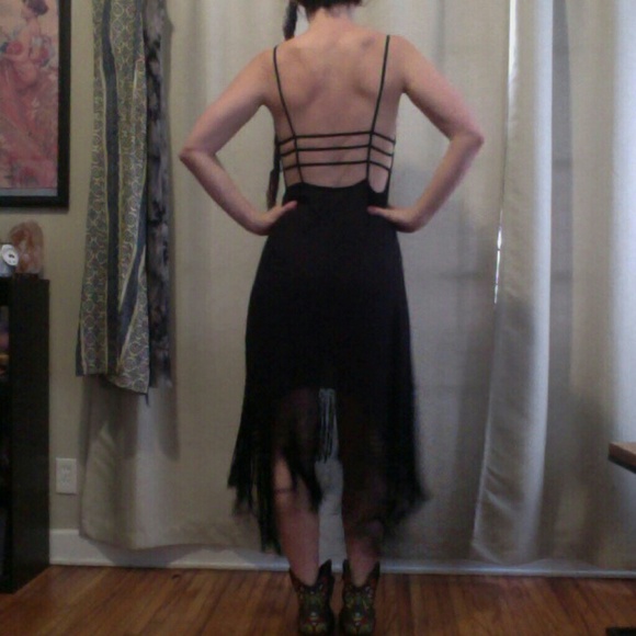 Topshop Fringe Black Slip Dress size 6 - Picture 3 of 3