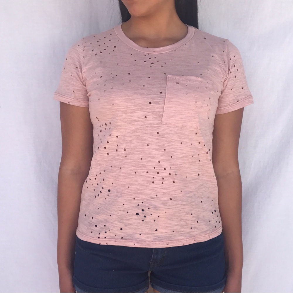 Distressed top light pink crew neck