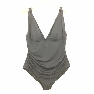 22W One Piece Bathing Suit Swim Ruching Black