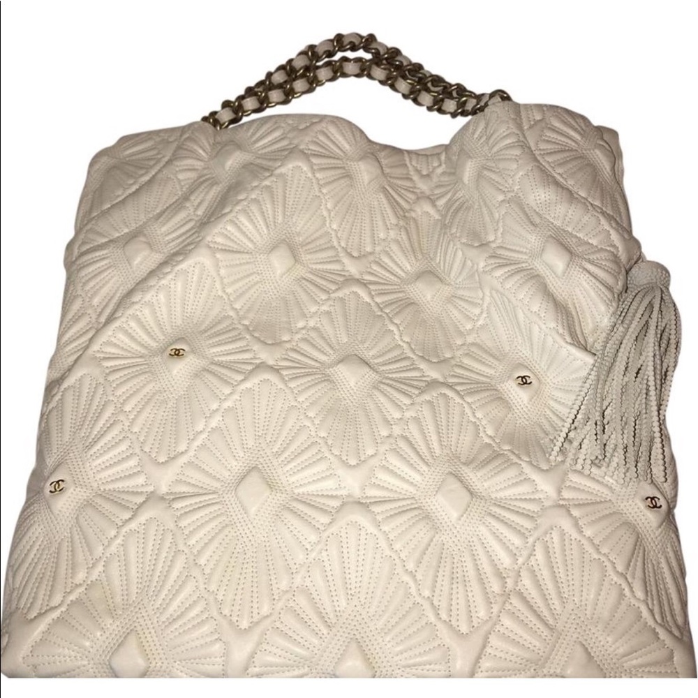 Chanel Quilted White Leather Tote
