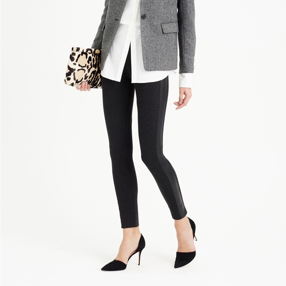 J.CREW PIXIE PANT WITH LEATHER TUX STRIPE