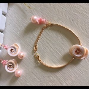 SET New nature PINK beach shell earrings bracelet!