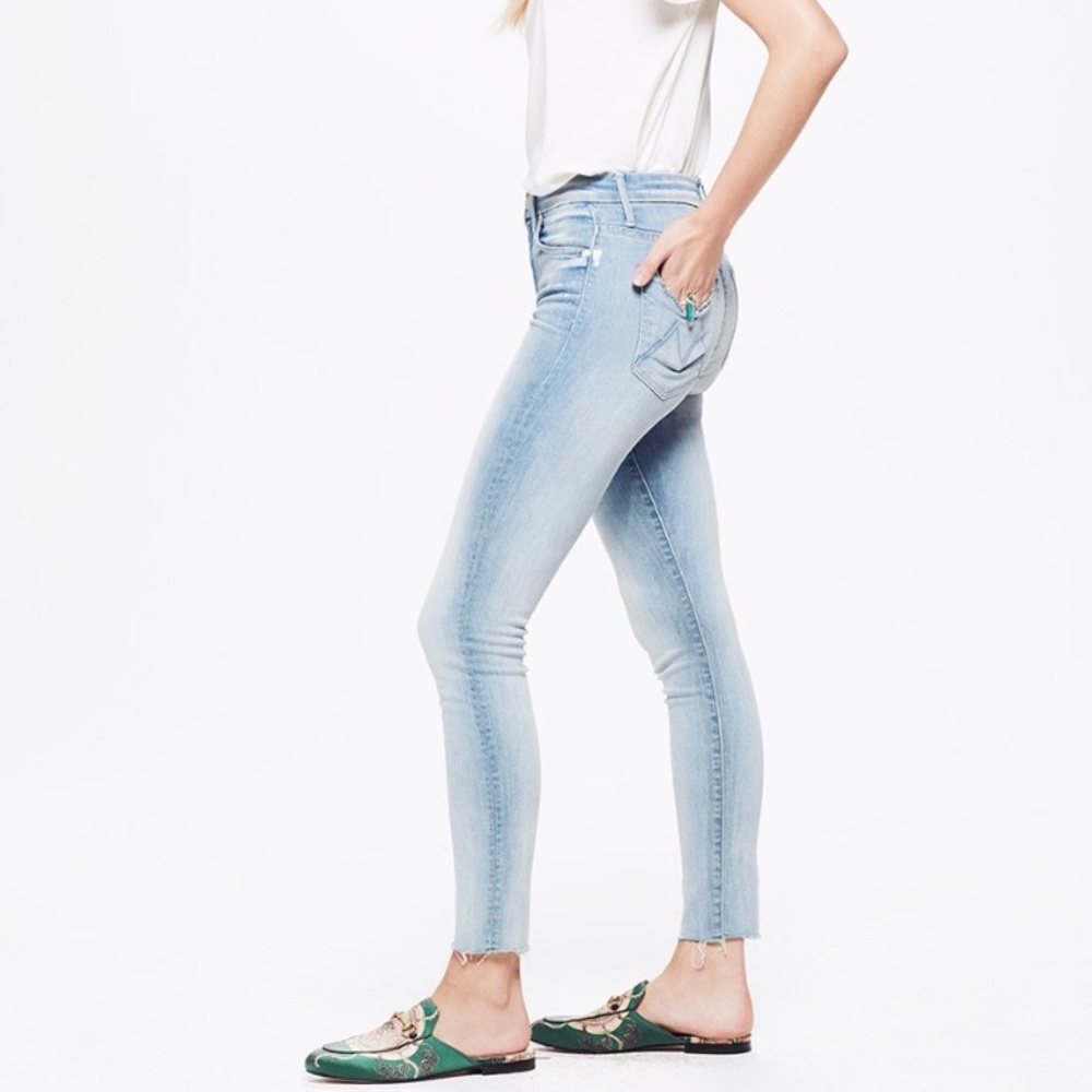 Mother denim frayed and faded skinny jeans