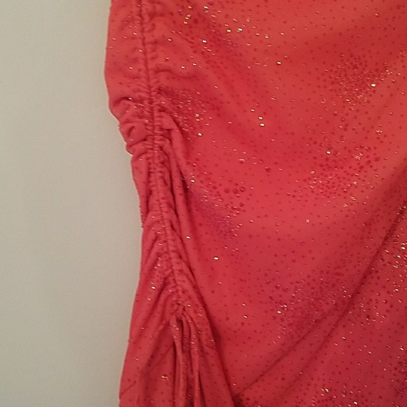 One-Shoulder, Coral, Stretchy, Sparkling Maxi/Prom - Picture 4 of 5