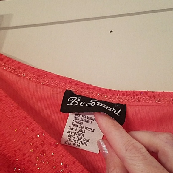 One-Shoulder, Coral, Stretchy, Sparkling Maxi/Prom - Picture 5 of 5