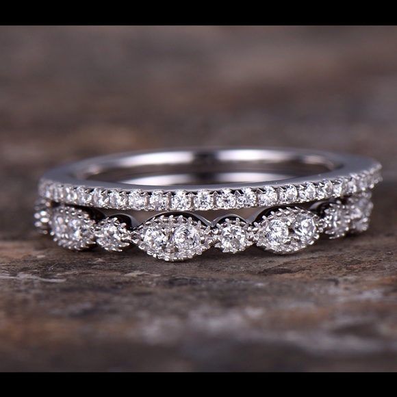 ❤️2pcs real 925 silver wedding bands promise rings - Picture 2 of 3