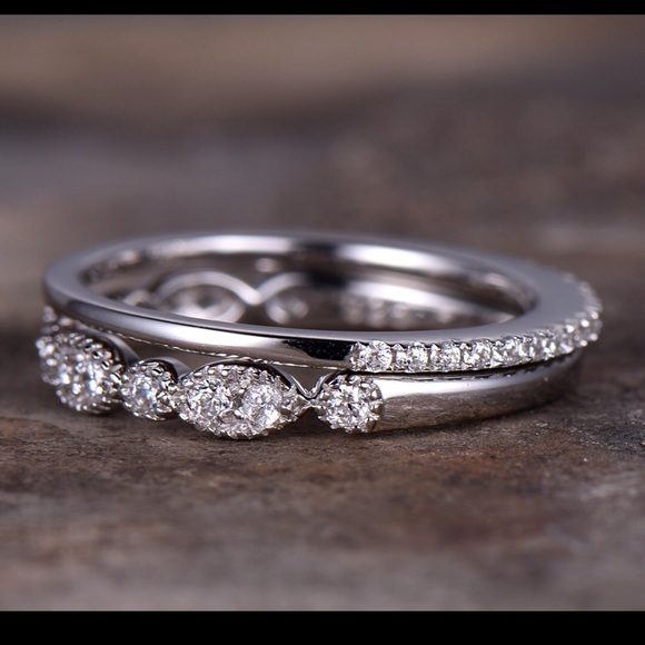 ❤️2pcs real 925 silver wedding bands promise rings - Picture 3 of 3