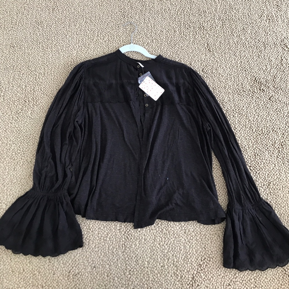 Free People L Womens Dark Brown Long Sleeve Top