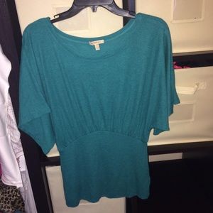 Teal Anthropologie top with flowy sleeves