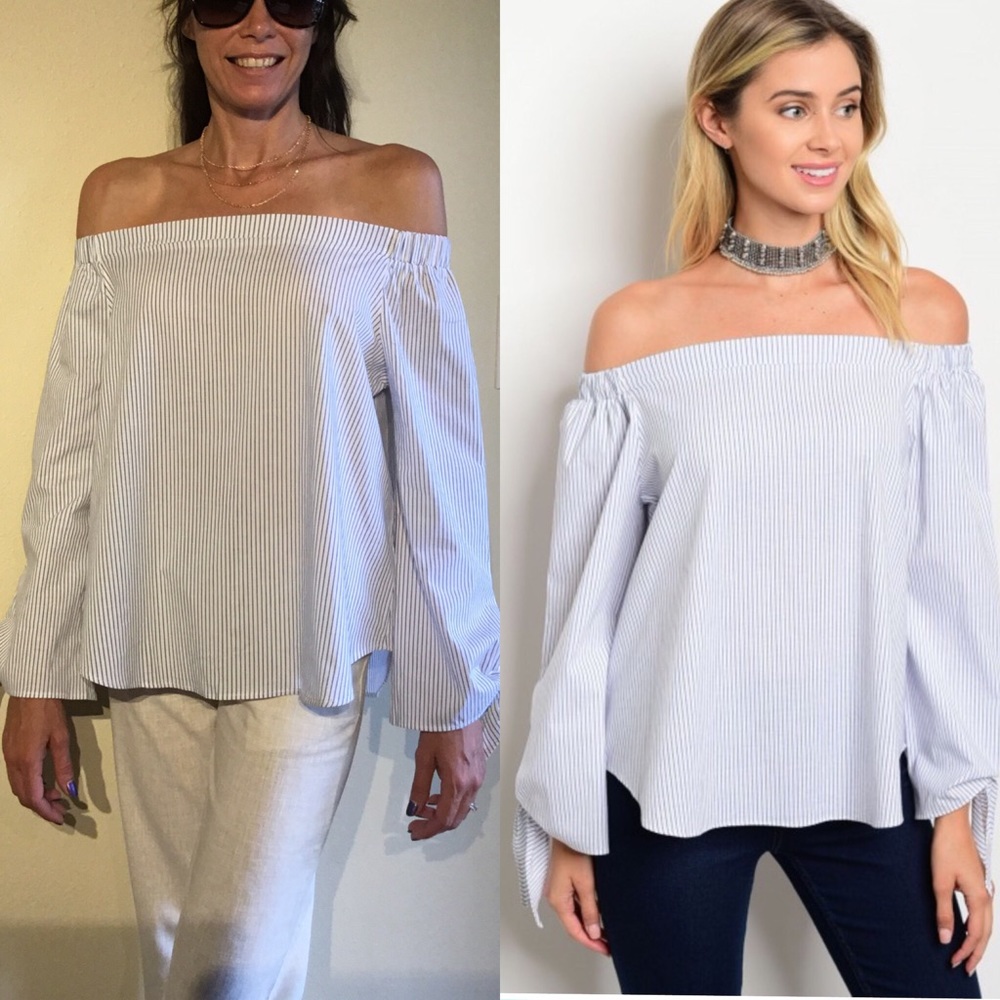 ๐ฃ SALE ๐ฃ Navy/White Off the Shoulder - Picture 3 of 4