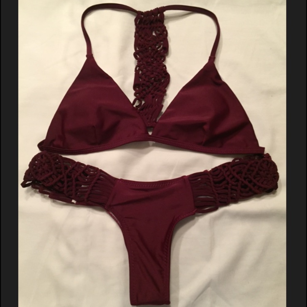 Maroon Knit Bikini Set