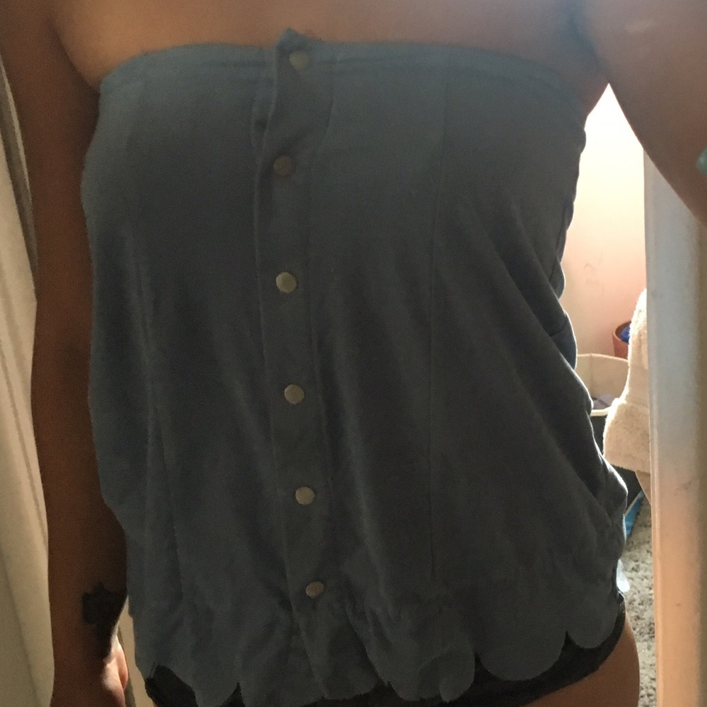 Sky Blue Strapless Button Up