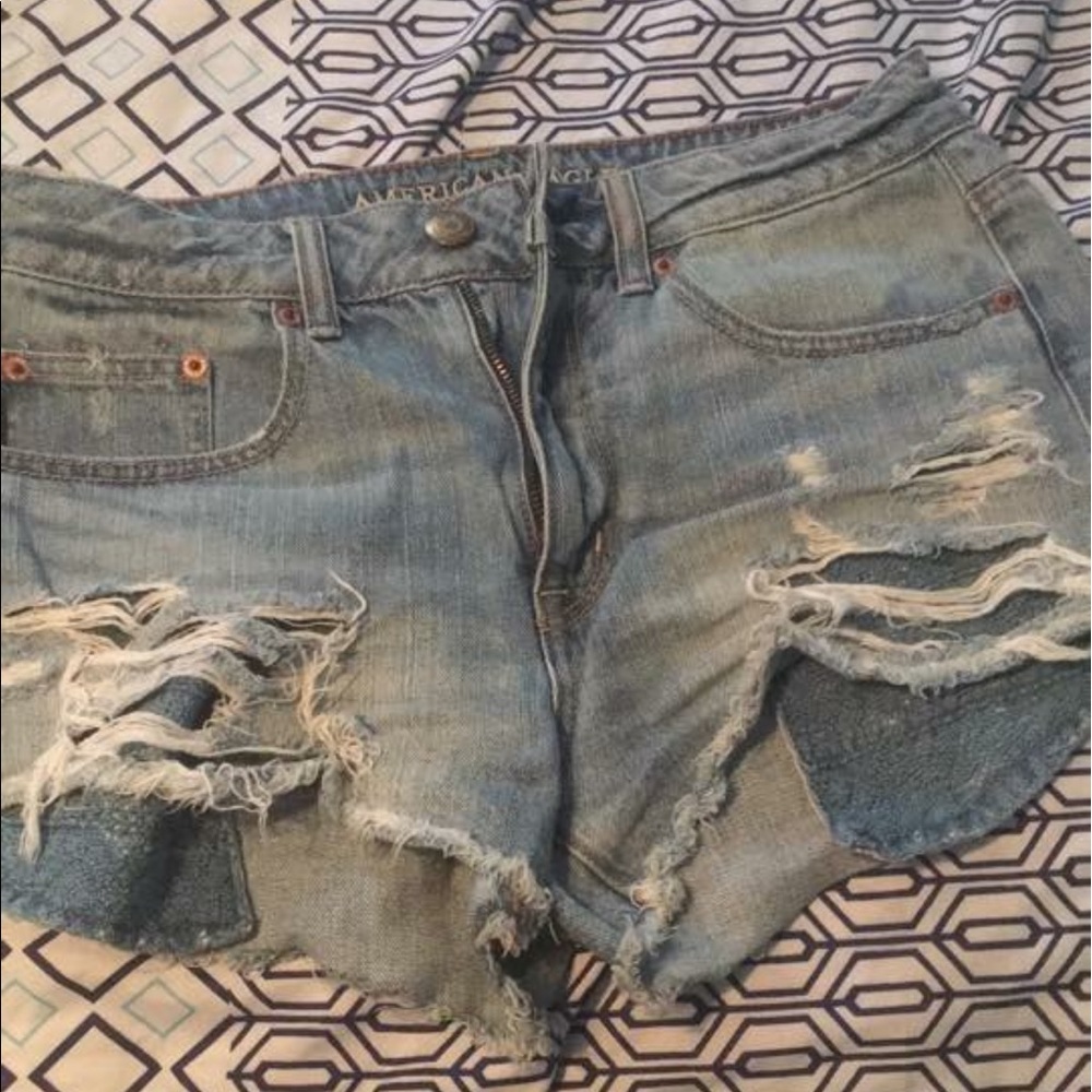 american eagle distressed high waisted shorts