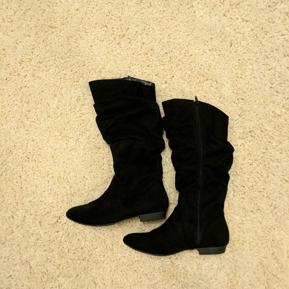 Black faux suede boots