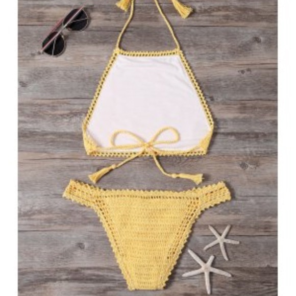 💛LAST ONE 💛 Yellow crochet Halter bikini - Picture 2 of 7