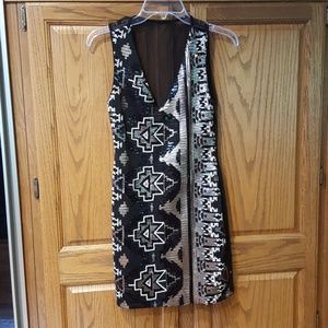 YA black grey gold sequin dress with sheer back