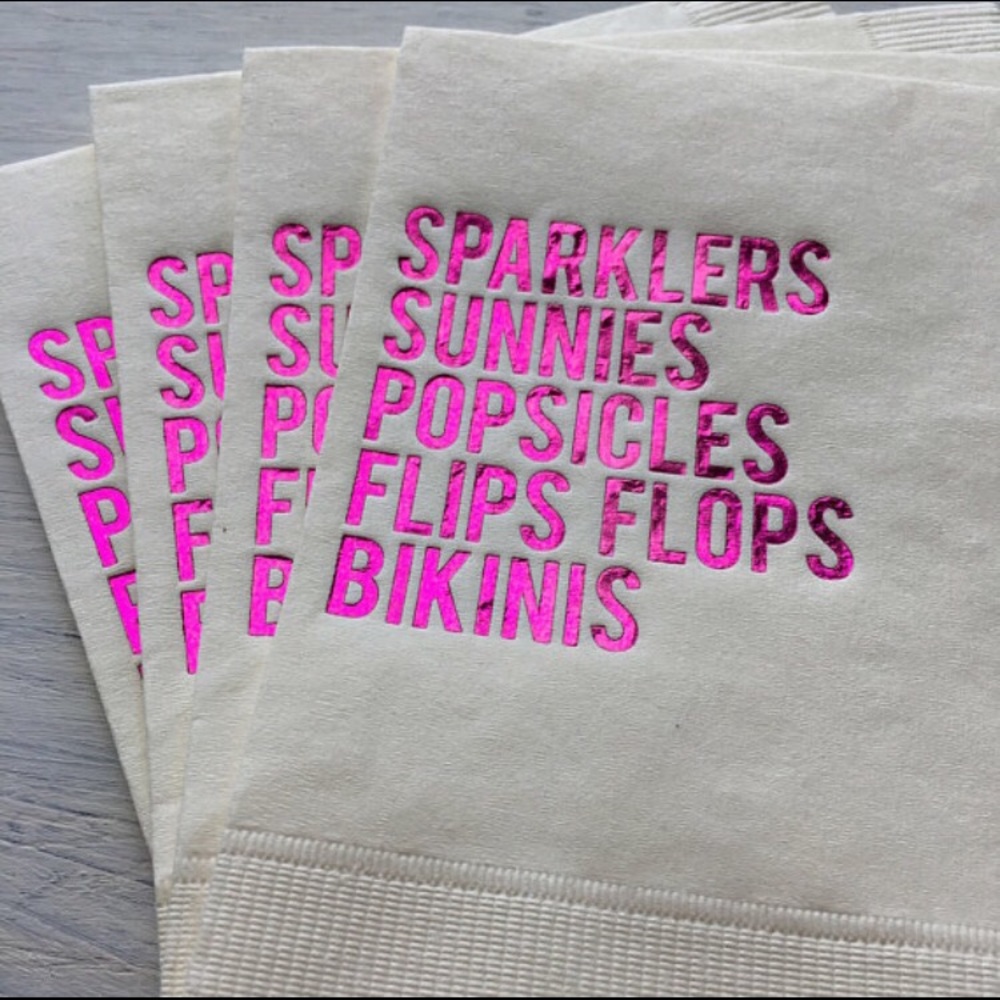 Summer napkins, sunnies, flip flop, bikini, gno
