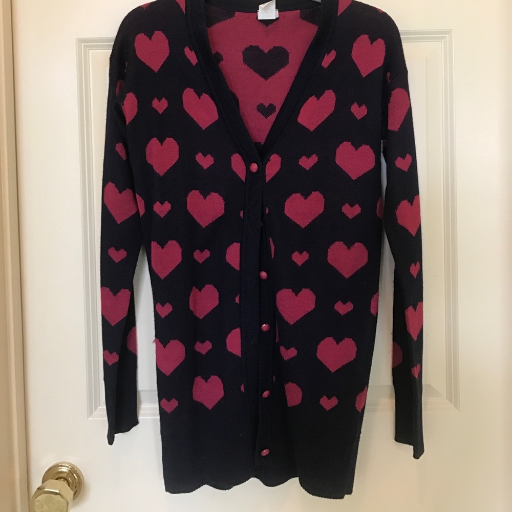 Navy & pink heart cardigan