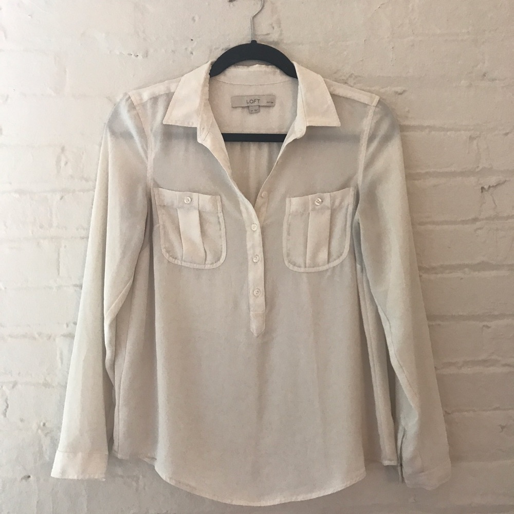 👩‍🏫LOFT SHEER WHITE BLOUSE👩‍💻