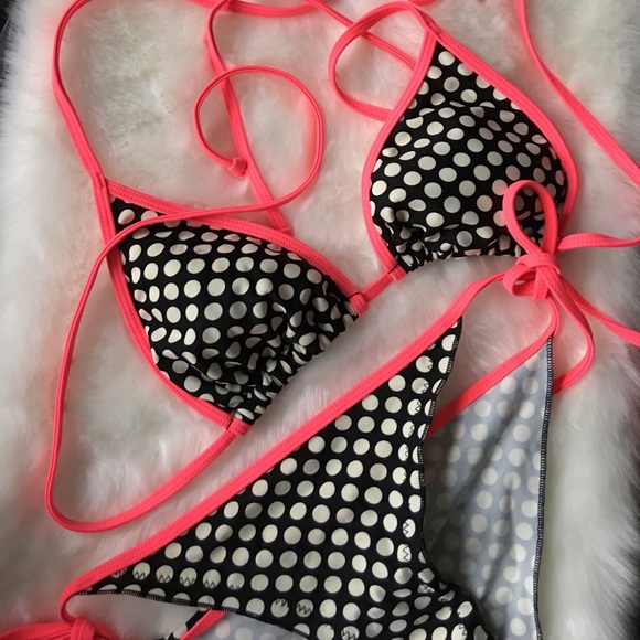 Other - Scrunch-butt Polka dot bikini w hot coral trim