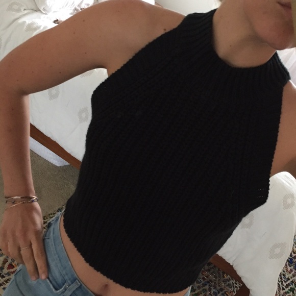 Muscle tank black sweater crop top w/turtleneck - Picture 6 of 7