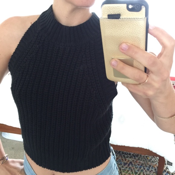 Muscle tank black sweater crop top w/turtleneck - Picture 7 of 7