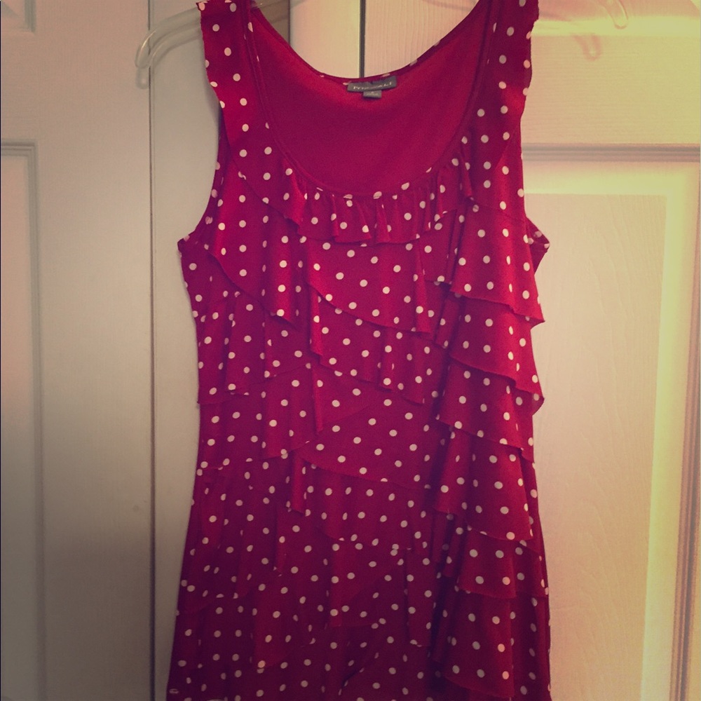 Red and white polkadot ruffle top