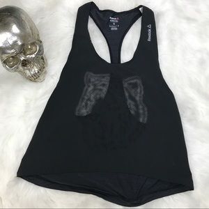 Reebok black mesh cut out lion workout tank top