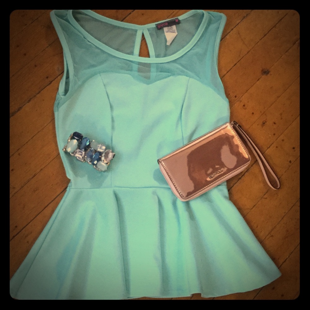 Cute Joyce Leslie Mint Green Sheer Pleated Top✨