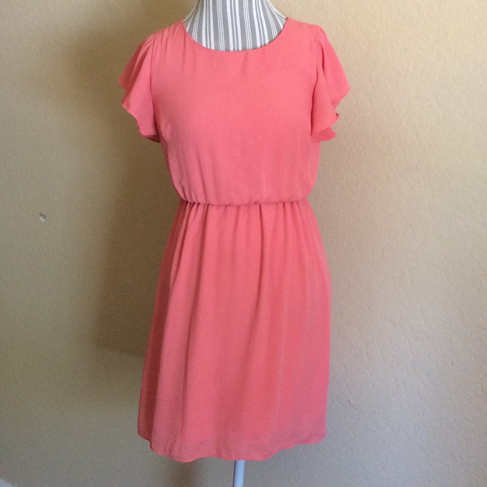 Coral Orange Dress Cap Sleeve Wear to Work Blouson