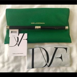 NEW DVF Green Snakeskin Clutch Org. Tags + Duster