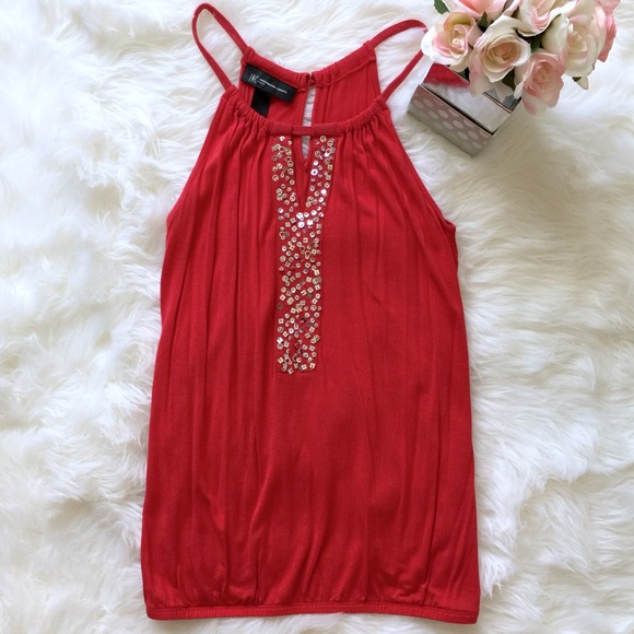 INC International Concepts Tops - INC International Concepts Red Sequin Halter Top