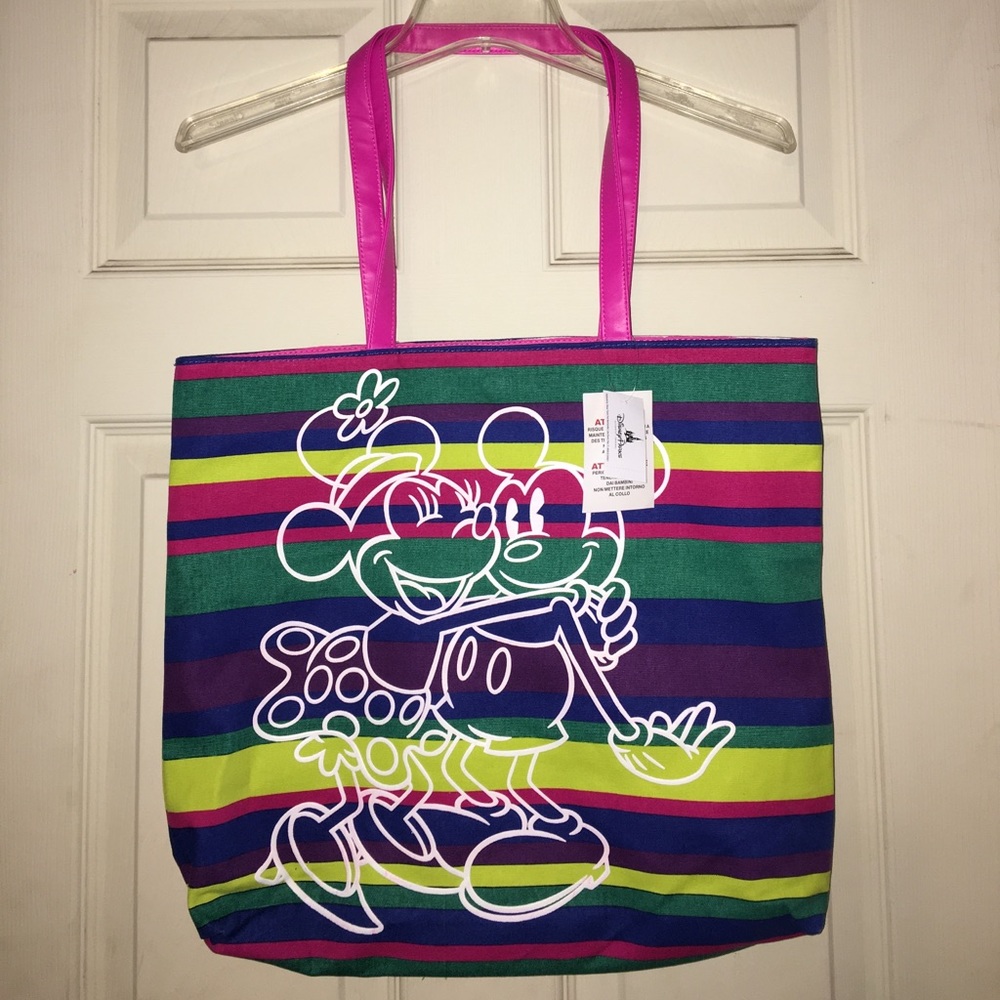 Disney Parks Mickey and Minnie Striped Tote Bag