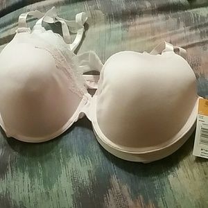 Pink and white under wire bra