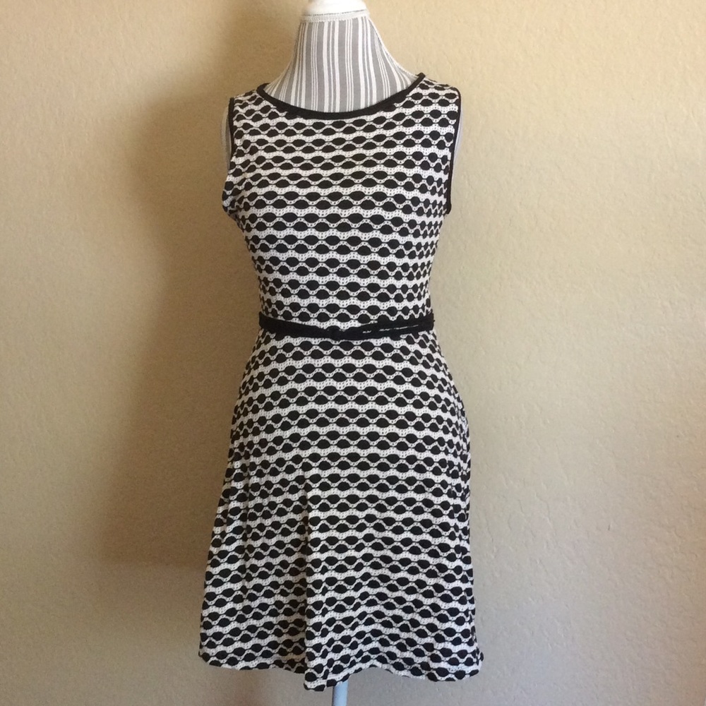 Black White Fit Flare Casual Sleeveless Mini Dress