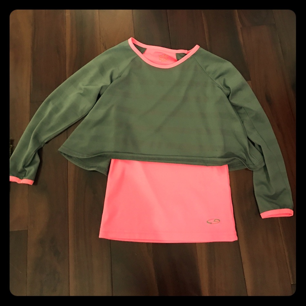 Pink and gray top with a crop top connected