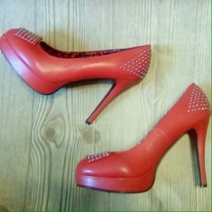 Retro Pinup Red Sexy Studded Heels Size 11