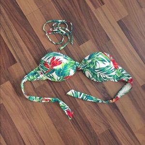 Tropical Leaf Print Bikini Top