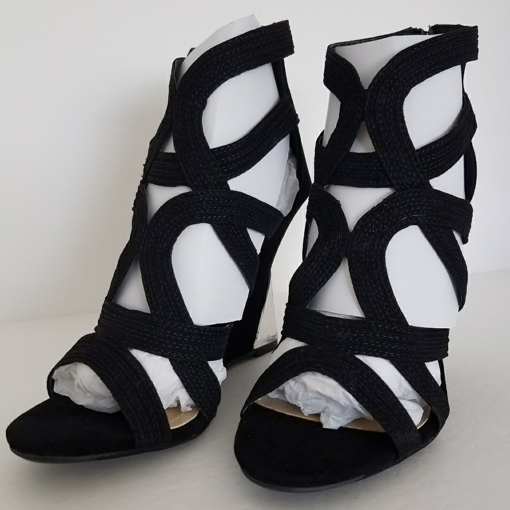 New Black Koriko 7 wedge heels Platforms - Picture 2 of 4