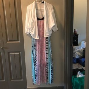Floor length, scoop neck dress