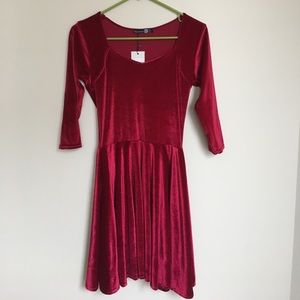 Boohoo red velvet skater dress
