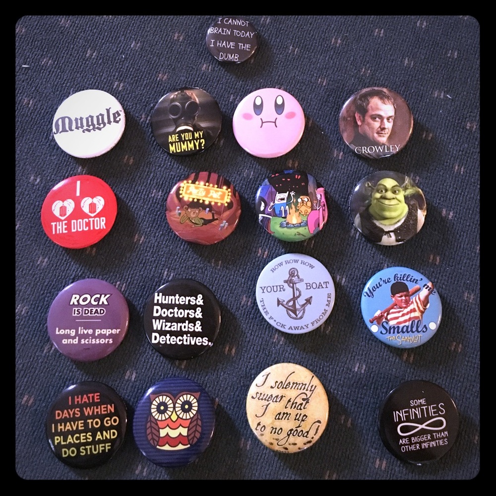 16 Pin lot! Cute! Doctor who, supernatural, etc