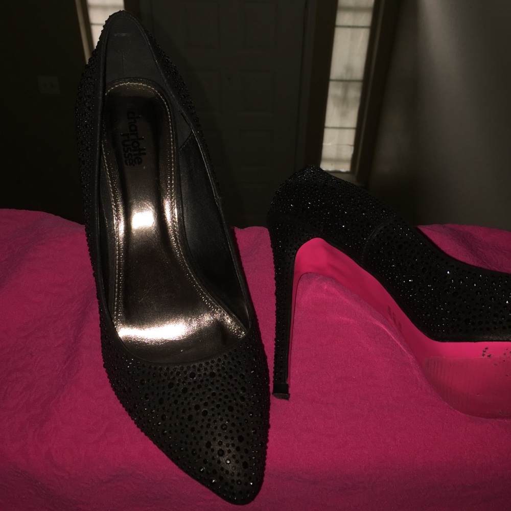Worn once black rhinestone heels