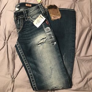 new distressed Silver jeans boot cut buckle