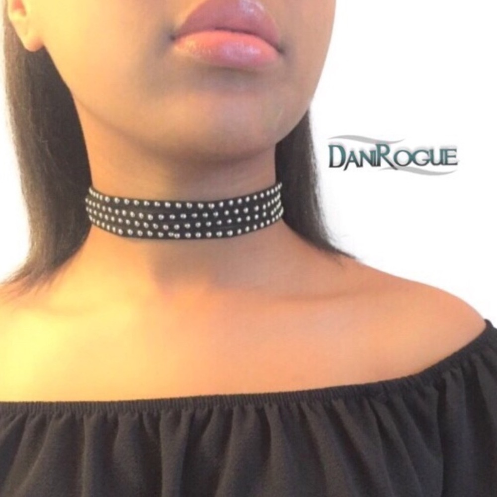 Suede Skinny Four Row Studded Choker