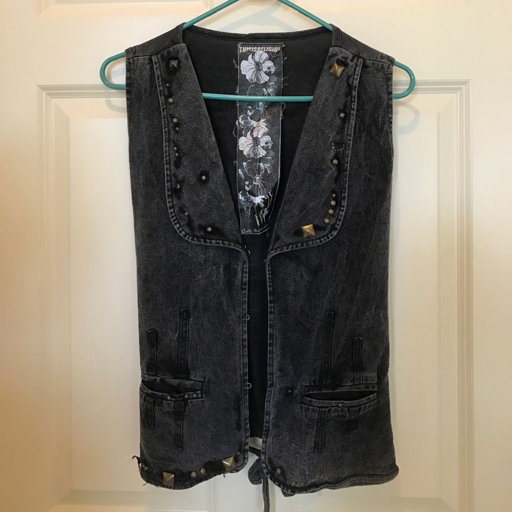 Punk studded jean-like biker vest