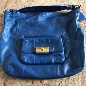 Genuine leather soft blue coach bag