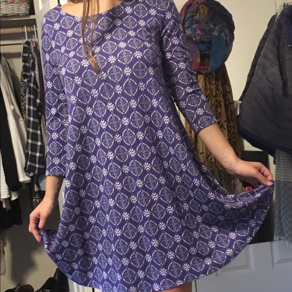 Francesca's purple patterned dress.