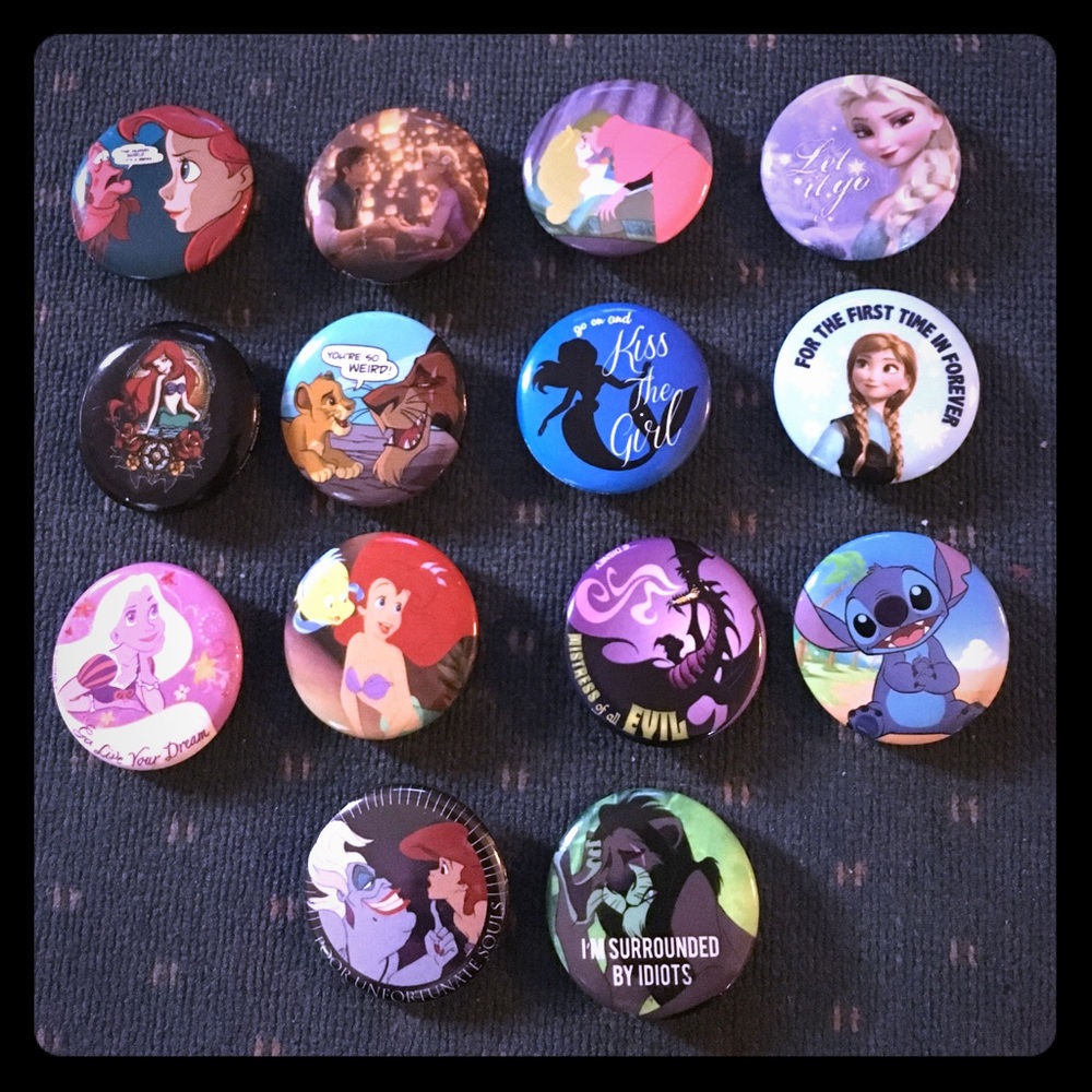 Lot 14 Disney pins! Super cute! Elsa, Ariel, etc!